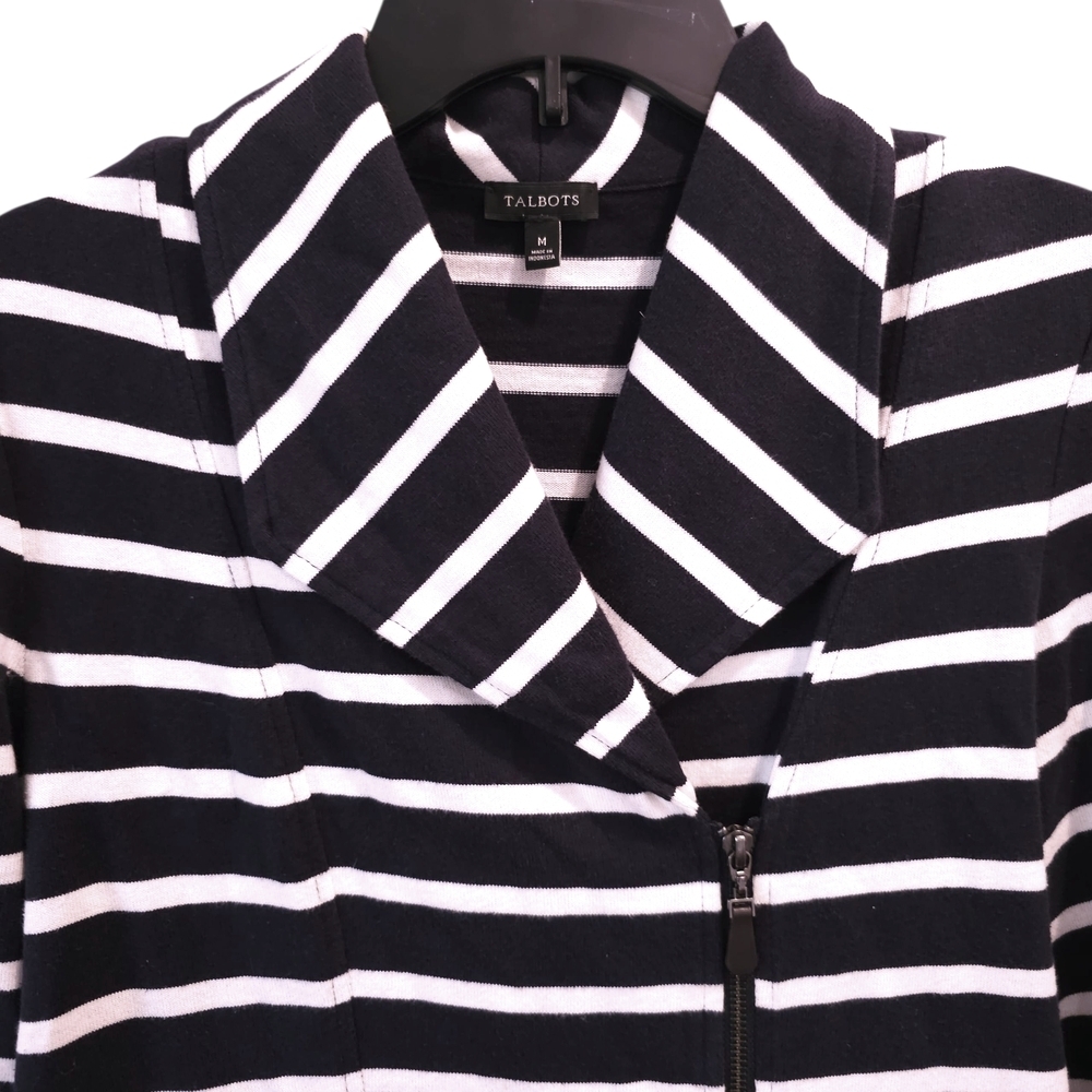 Talbots Navy and White Striped Off Center Zip Jacket - Picture 3 of 9
